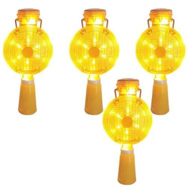 Imagem de Sinalizador Viario Solar Cone Kit 4 Uni Sinalizaçao Iluminaçao Rodovia