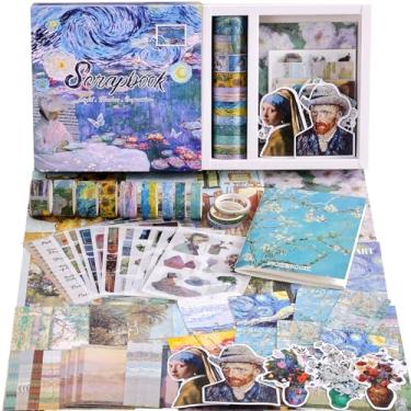 Imagem de Kit de materiais para scrapbooking, tema de pintura a óleo Monet Van Gogh, kit de scrapbook para Bullet Junk Journal, 12 rolos de fita Washi, papéis adesivos para materiais de diário DIY, presente de