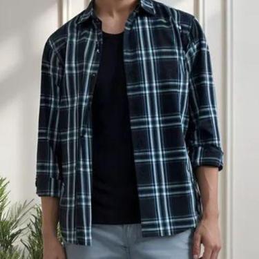 Imagem de Camisa Masculina Manga Longa Xadrez - Hering, G, Azul