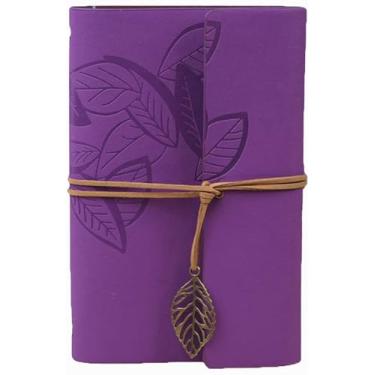 Imagem de Caderno de anotações HARDCOVER Journal, antigo, feito à mão, encadernado com capa dura, série vintage folha, (folhas, roxo)