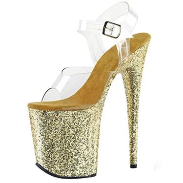 Imagem de 20 Cm Mulheres Sexy Sandálias Claras Moda Ouro Lantejoulas Plataforma Stiletto Sapatos De Salto Alto Sexy Stripper Festa Clube Pole Dance Sapatos, Gold, 41 EU