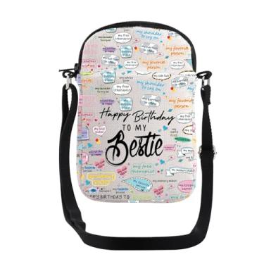 Imagem de JYTAPP Bolsa tiracolo Best Friend Gift For Bestie Happy Birthday To My Bestie Good Friend Acessório de aniversário Presentes para irmãs, Bege, Small