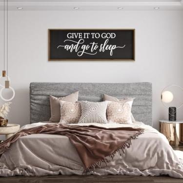 Imagem de pechpell Placa "Dê A Deus E Vá Dormir" De 35,4 X 11,8 Pol. Com Moldura Madeira, Decoração Grande Parede Madeira Acima Da Cama, Sobre Arte Para Quarto Principal, Rústica Casa