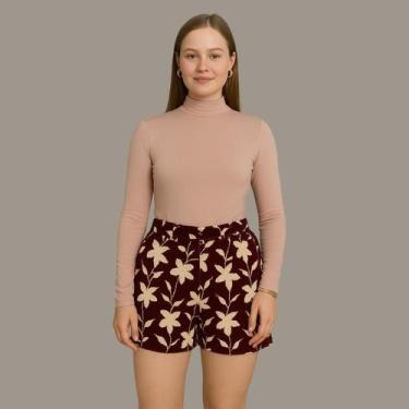 Imagem de Shorts Estampado veludo Com Botoes - Cacharrel Store, G, Marrom