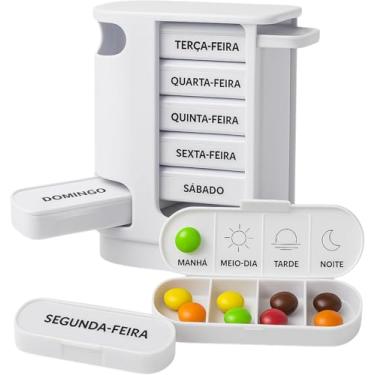 Imagem de Porta Comprimidos Semanal Caixinha de Remédio Organizador de Medicamento Estojo Diário Cápsulas Casa Buritis (Branco)
