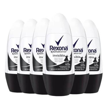 Imagem de Kit Desodorante Roll On Rexona Invisible Feminino 50ml - 6 Unidades