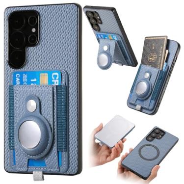 Imagem de Fourmor Capa carteira magnética para Samsung Galaxy S25Ultra com suporte AirTag [compatível com Magsafe] [compartimento elástico] [clipe traseiro removível], couro PU + painel traseiro de