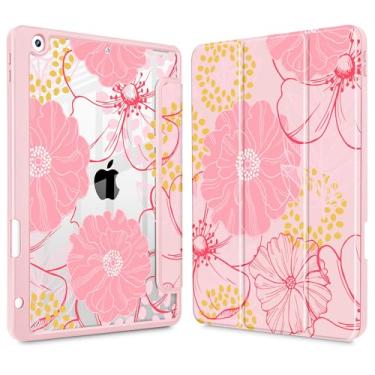 Imagem de May Chen Capa traseira transparente para iPad 9ª geração com suporte para lápis, iPad 8ª/7ª geração, 10,2 polegadas, suporte para caneta, suporte de três dobras, despertar/hibernar, transparente