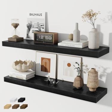 Imagem de Prateleiras flutuantes para parede, conjunto de 2 prateleiras flutuantes de 91 cm, prateleira de madeira rústica montada na parede para banheiro, sala de estar, quarto e cozinha, prateleira suspensa