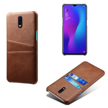 Imagem de Capas Compatível com OPPO R17,Caso de couro PU-Tampa de telefone a prova de choque com 2 slots de cartão,Proteção anti-impressão digital e anti-gota-Brown