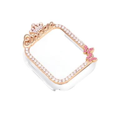 Imagem de AKABEILA Compatível com Apple Watch 4/5/6/SE 40 mm, capa protetora feminina Gils Glitter diamante strass bumper para iWatch Smartwatch acessórios coroa - Ouro