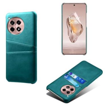 Imagem de Capas Compatível com Oneplus 12R 5G,Caso de couro PU-Tampa de telefone a prova de choque com 2 slots de cartão,Proteção anti-impressão digital e anti-gota-Green