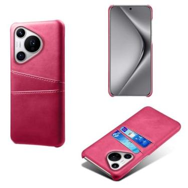 Imagem de Capas Compatível com Huawei Pura 70 Pro Plus,Caso de couro PU-Tampa de telefone a prova de choque com 2 slots de cartão,Proteção anti-impressão digital e anti-gota-Rose Red