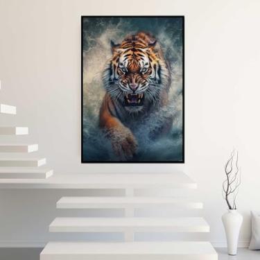 Imagem de Quadro com Moldura Tigre de Bengala Águas Vertical Decorativo Grande Sala Quarto Hall