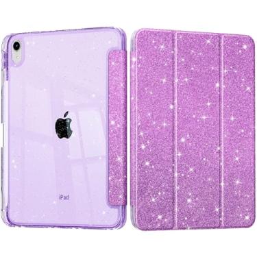 Imagem de Lepeoac Sparkly Capa para iPad 11 polegadas A16 2025 Geração 11ª / iPad 11 polegadas 2022 10ª geração, Buit in Pencil Holder com Glitter Transparente Suporte de Três Dobras Auto Wake/Sleep