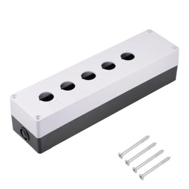 Imagem de uxcell Caixa de controle de interruptor de botão de pressão 22 mm/0,86 polegadas com 5 botões de abertura de plástico estação de botão (branco, preto) 1 conjunto