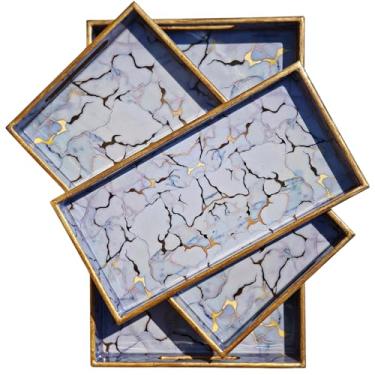 Imagem de Vetali Export Bandejas decorativas de madeira – Conjunto elegante de 3 com alças para otomano, mesa de centro, decoração de casa, cozinha e entretenimento - Travessas para comida, lanches, churrasco