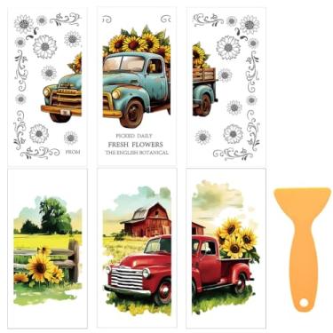 Imagem de beinkmake 6 folhas vintage caminhão esfregar em transferências para artesanato e móveis 30 × 15 cm adesivos de transferência de móveis de girassol para armários de madeira decoração de casa