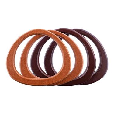 Imagem de PH PandaHall Pacote com 4 alças de madeira em formato D ferramenta de substituição para bolsa de crochê bolsa de praia bolsa de palha alça para bolsa, marrom e camelo