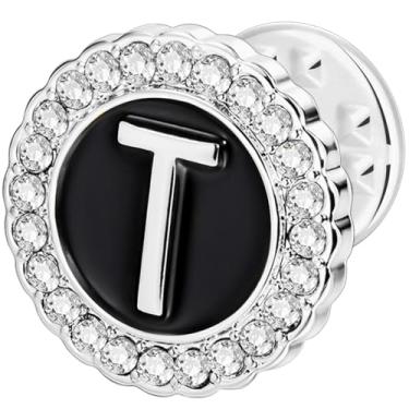 Imagem de HAWSON Alfinetes de lapela com inicial A-Z, alfinetes de gravata personalizados de ouro/prata 18K para ternos, gravatas, chapéus, homens e mulheres, Latão, Sem Pedra Preciosa