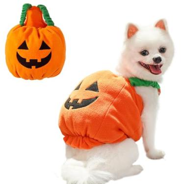Imagem de ANIAC Fantasia de abóbora de cachorro Halloween gato abóbora roupa engraçada para cães pequenos acessórios cosplay festa animal de estimação (clohes laranja, grande)