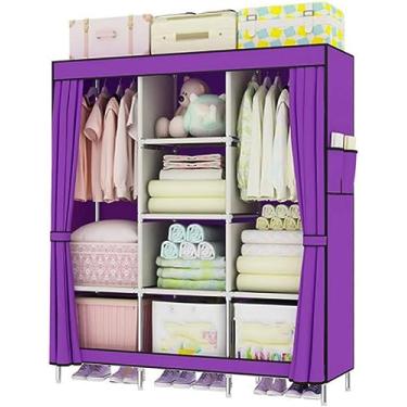 Imagem de Guarda-roupa Portátil Cvas, Guarda-roupa De Tecido Com Bolsos Laterais E Trilhos De Cintura, Armário Dobrável Para Quarto, Grey, 128x45x170cm