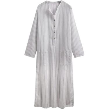 Imagem de Camisolas De Dormir Listradas De Comprimento Completo Me's Plus Size Para Sleepig Me's Big Ad Tall Log Pjs Robe S-5xl