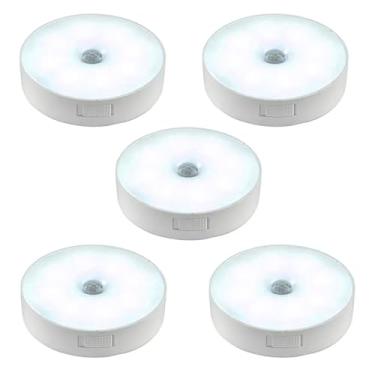 Imagem de Kit 5 Luminária Led com Sensor de Presença Movimento Inteligente Recarregável USB sem Fio - Lâmpada Luzinha Ideal para Closet Armário Corredor Escada Quarto de Bebê Criança