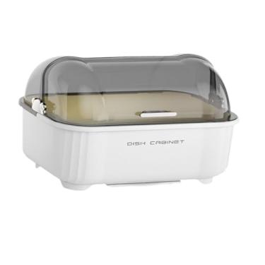 Imagem de predolo Escorredor de pratos com tampa, grande capacidade, caixa de armazenamento de utensílios domésticos, bandeja para secar pratos, tigelas e garfos, Cinzento/Branco