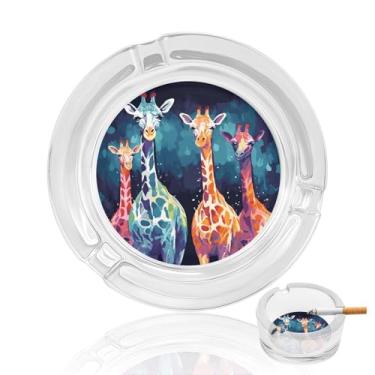 Imagem de Cinzeiro de vidro de cristal para amantes de girafa colorido, cinzeiro redondo para fumar de vidro resistente, portátil, decorativo, moderno, para uso em casa, escritório, interior, exterior, pátio
