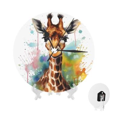 Imagem de GlbnSHeric Relógio de parede silencioso, sem tique-taque, relógio de 25 cm, girafa fofa, aquarela, relógio analógico para banheiro, decorativo, redondo, moderno, decoração de parede, relógio para casa