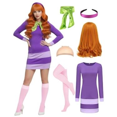 Imagem de Vestido de fantasia Daphne feminino adulto fantasia de Halloween luxo cosplay roupas peruca cachecol faixa de cabeça meias acessórios OU061-GG
