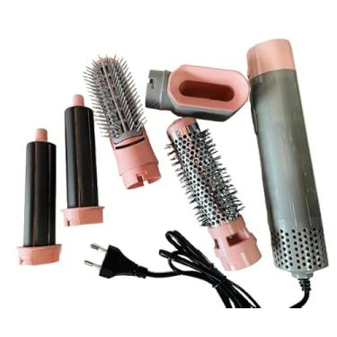Imagem de Escova Secadora de Cabelo 5 em 1, Multifuncional com 6 Acessórios, Modelador e Secador, Cinza e Rosa, 110V (Rosa Claro/Prata)