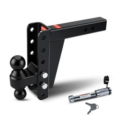 Imagem de REYSUN Suporte de engate de reboque ajustável com esfera dupla (bolas de reboque de 5 cm e 2 5/40.6 cm), serve para receptor de engate de 5 cm, engates de reboque resistentes com queda/elevação de 20