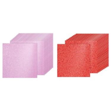 Imagem de PATIKIL 40 folhas de papelão com glitter vermelho/rosa, 30 x 30 cm, papel brilhante, 250 g/m², grande brilho para artesanato, scrapbook, arte faça você mesmo, festa de casamento