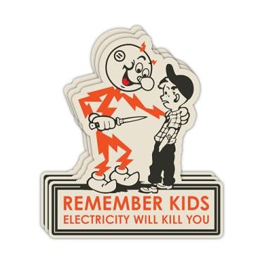 Imagem de THATS IT - Adesivo Remember Kids Electricity Will Kill You - Decalque de vinil para caixa de painel elétrico - Decalque impermeável para medidor elétrico - Adesivo interno e externo - Aviso de