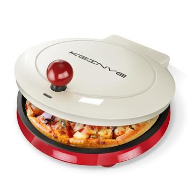 Imagem de KEINVE Máquina de pizza de 1000 W, chapa interna 2 em 1 e panela de pizza, prato antiaderente aberto de 21,6 cm 180° para Quesadilla, Panini, Crepe e mais