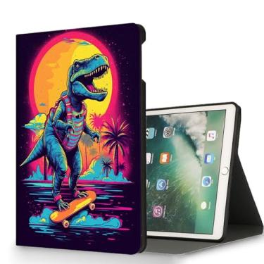 Imagem de RUUHLJLET Capa para iPad 6ª/5ª geração (2018/2017) Capa para iPad de 9,7 polegadas, despertar/hibernar automaticamente, capa protetora com suporte ajustável para Apple iPad 9,7 polegadas - Dinossauro