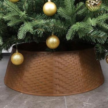 Imagem de Coleira de árvore de Natal Blissun 73cm D redonda de plástico marrom
