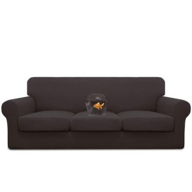 Imagem de Capa de sofá fácil de usar, impermeável, elástica para sofá de 3 almof