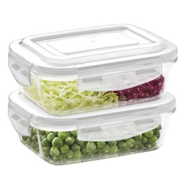 Imagem de Kit 2 Potes Herméticos de Vidro Retangular 640ml Marmita de  Alimentos