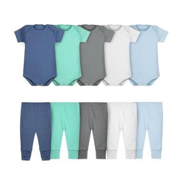 Imagem de Roupa de Bebê Body e Calça Mijão Kit 10 Peças Manga Curta Masculino - 
