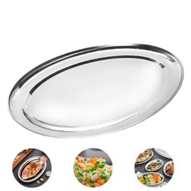 Imagem de Bandeja Travessa Oval Rasa Inox Servir Parmegiana Peixe 34cm - Losan