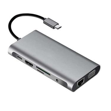 Imagem de Adaptador USB C 3.0 10 em 1 com 4K HDMI, VGA, Tipo C PD, USB3.0, Ether