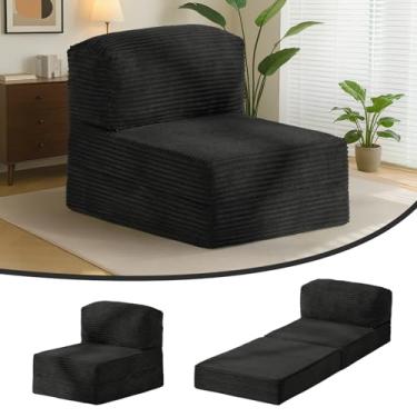 Imagem de NLDD Sofá-cama dobrável, cadeira de dormir preta, colchão dobrável com suporte para as costas e travesseiro grande para o corpo, cadeira de chão, cama, confortável, sofá, lounge, para quarto e sala de