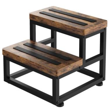 Imagem de Banquetas FYGUES 2 Step Wooden para adultos e crianças de 500 libras