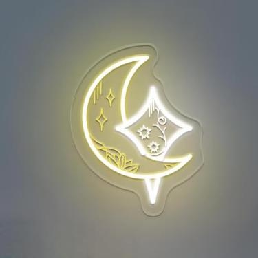 Imagem de Sinal neon de estrelas e lua - regulável, cores personalizáveis, luz de parede de lua ideal, sinais de néon perfeitos para decoração de parede, estética para quarto, sala de estar, loja, ótimo