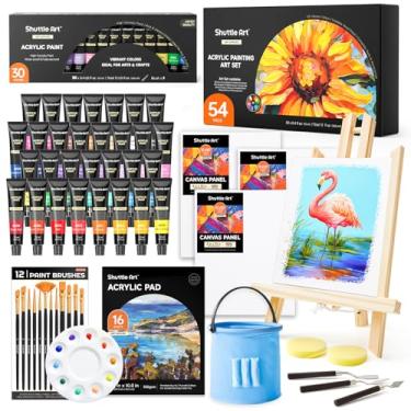 Imagem de Shuttle Art Conjunto de 54 tintas acrílicas, conjunto de pintura acrílica com 30 cores de tinta acrílica, cavalete de madeira, tela de pintura, pincéis, paleta, materiais de pintura artística para