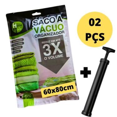 Imagem de Sacos A Vácuo Tamanhos Diferentes Com Bomba Sucção De Guarda Roupa Par