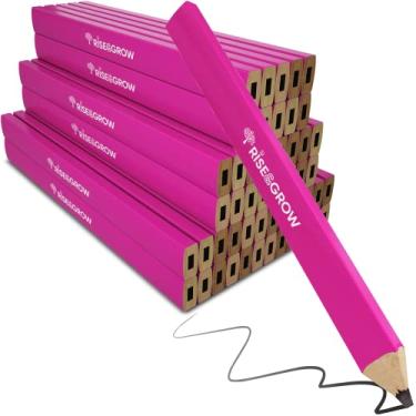 Imagem de Rise & Grow Conjunto com 50, lápis de carpinteiros rosa neon a granel de 17,78 cm – Lápis de construção planos HB para homens e mulheres – Lápis de marcenaria para marcação de madeira, concreto e plástico (rosa)